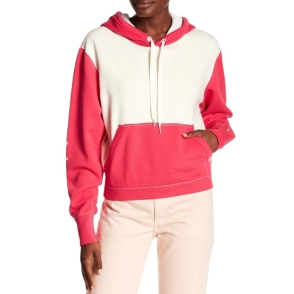 Rag & Bone Women 100% Cotton Shrunken Colorblock Hoodie Bright Rose Size M - Picture 8 of 14